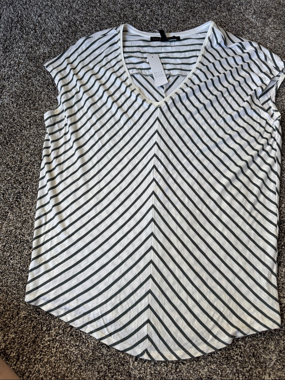 White House Black Market White & Black Striped V-Neck Tank